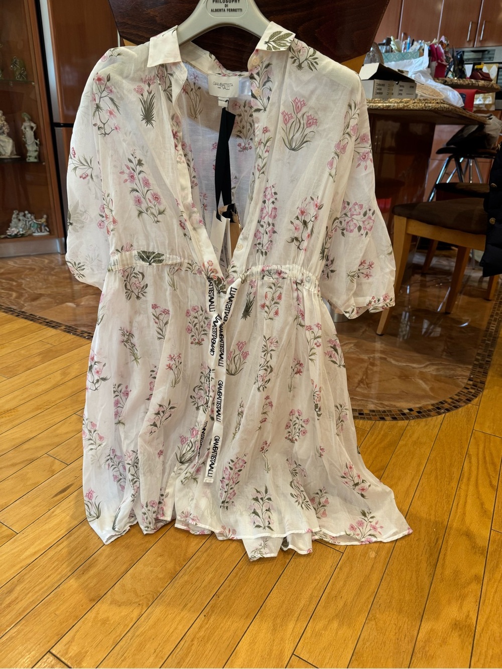 Floral Cotton Tunic Dress with Pink & Green Print Giambattista Valli